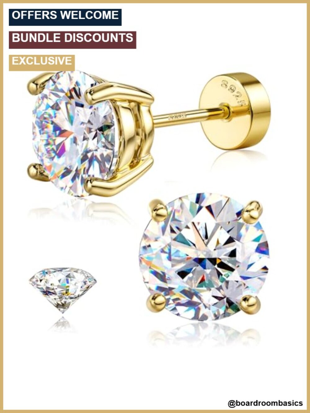 Moissanite Earrings 925 Sterling Silver Studs 14k White Gold Plated Screw Back